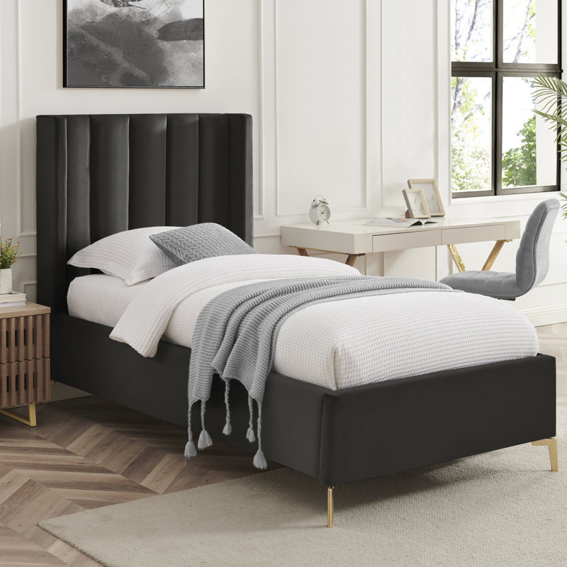 Lomax Upholstered Wingback Bed, Full, Beige Velvet