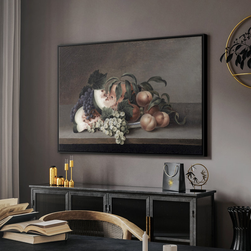 Botanique rétro - XL, H 27 po x l 41 po x P 2 po, Toile avec cadre flottant noir