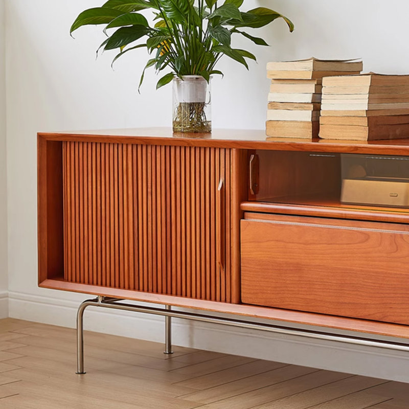 Meuble télé simple en bois massif dans le salon, 70.86", Brun rougeâtre