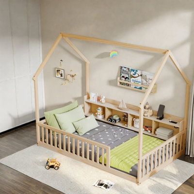 Lits avec rangement, lit simple en bois de pin pour chambre d'enfant