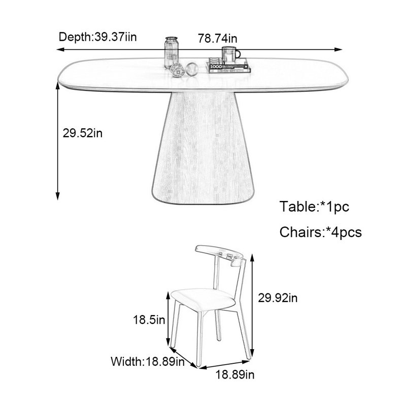 Cream-style solid wood rock table and chairs, 29.52"H x 78.74"L x 39.37"W