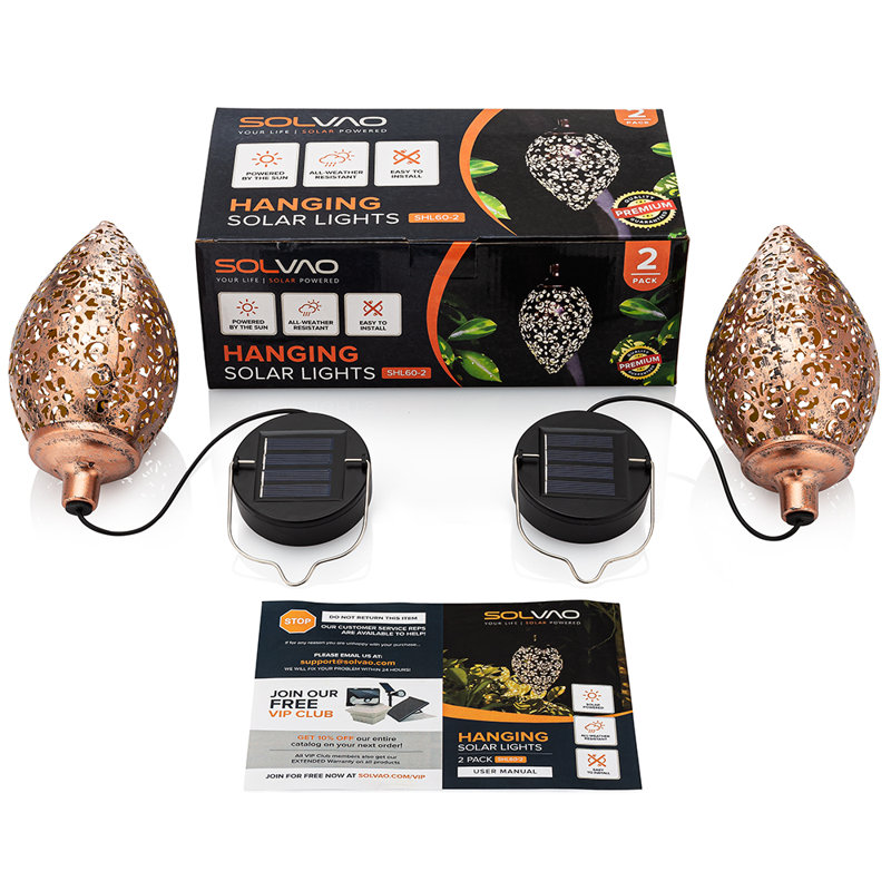 Bronze Moroccan Solar Powered Hanging Lanterns with LED Lights (Set of 2)