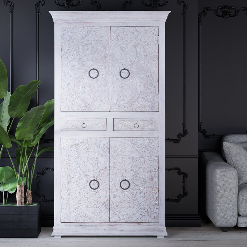 Armoire 4 portes Lancey, Blanc délavé