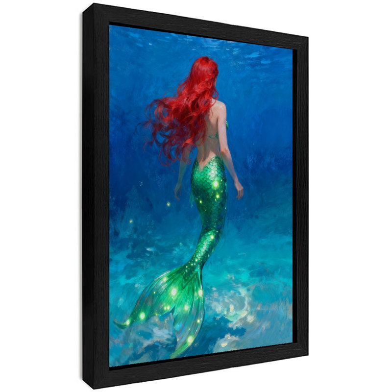 Reproduction d'art encadrée noire rétro "The Mermaid Under the Sea", H 25 po x l 17 po