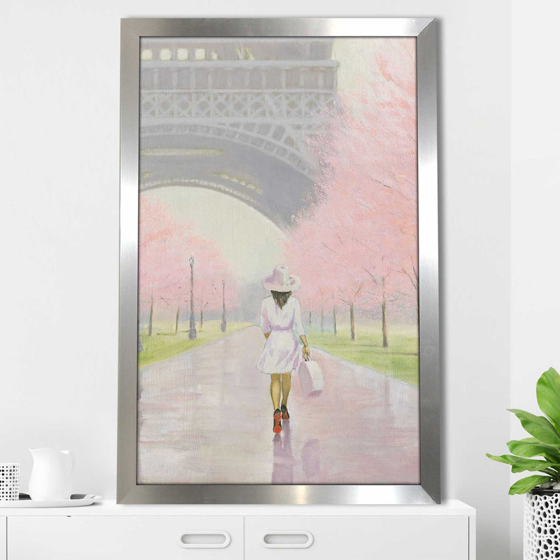 Printemps à Paris I - Peinture, Encadrement argenté, H 49,5 po x l 33,5 po x P 1 po