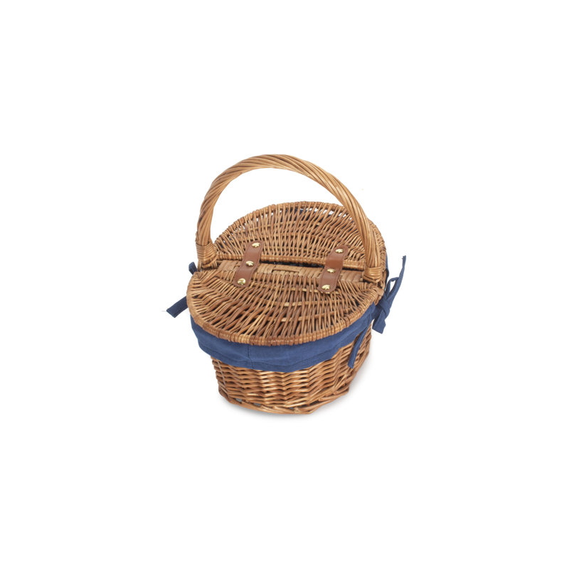 Wicker Child Sized Picnic Basket with Lining, Navy
