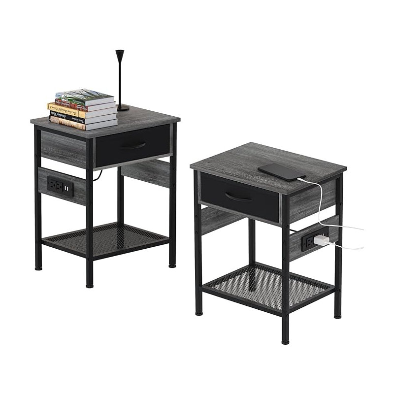Table de chevet 1 tiroir Chicasaw, Noir / brun