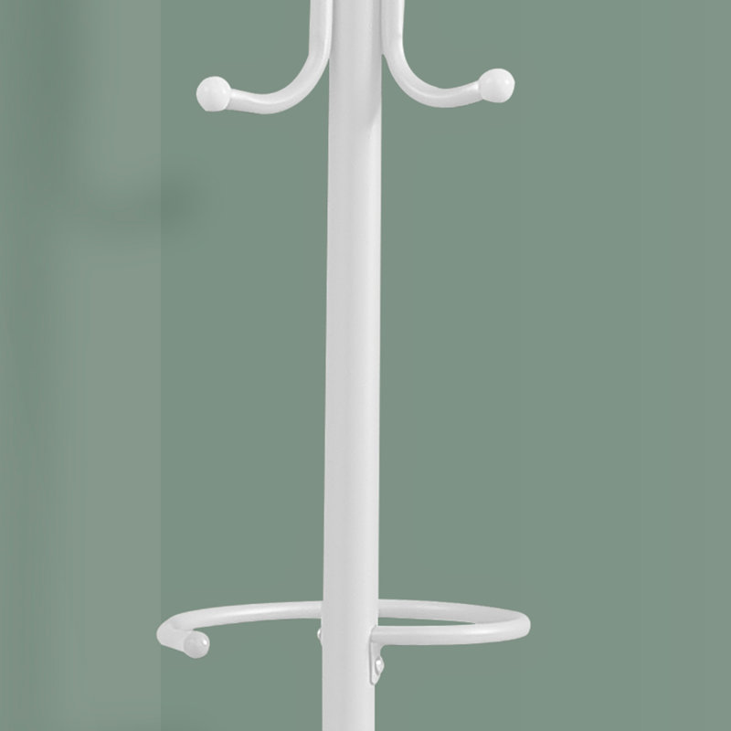 White Metal Free Standing Coat Rack With 6 Hooks And Umbrella Holder, Ideal For Entryways And Small Spaces, White