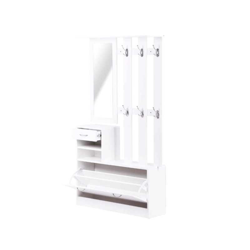 Armoire à combinaison avec armoire à chaussures + étagère suspendue + miroir, Blanc mat