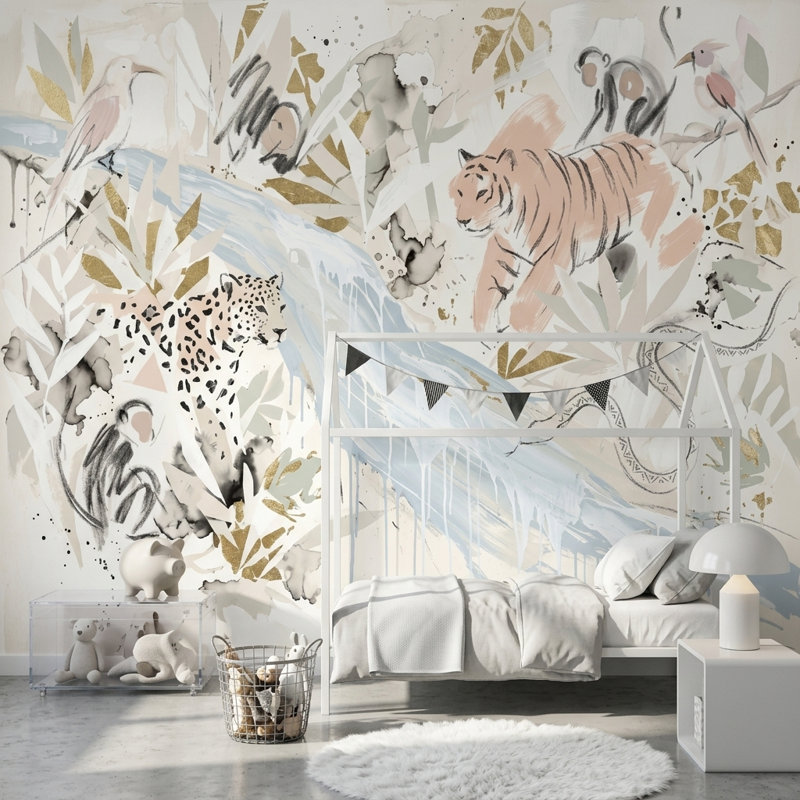 Papier peint abstrait abstrait avec motif de tigre et décorations décoratives dorées, 140 po x 108 po, Non tissé