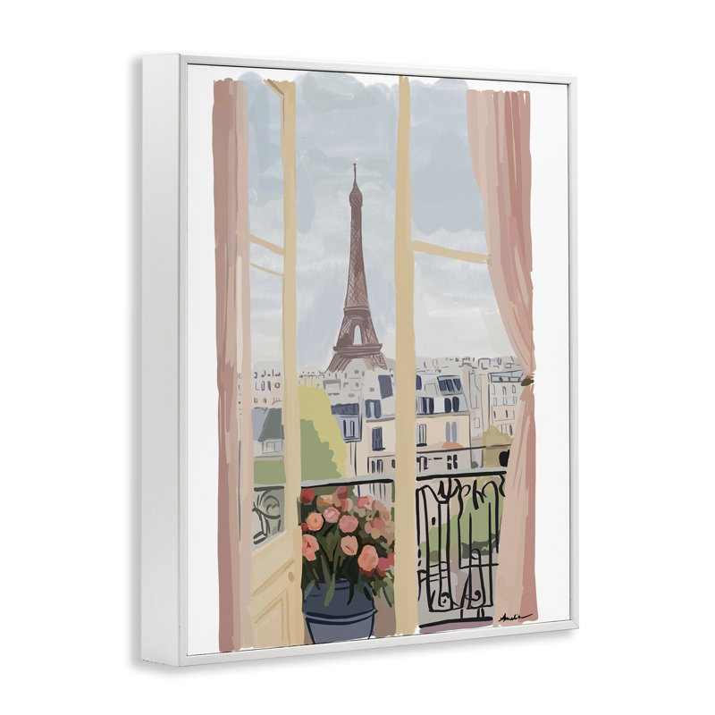Vue de la fenêtre parisienne, art giclée par Amelia Noyes, H 30 po x l 24 po, Estampe numérique encadrée blanc bord de mer
