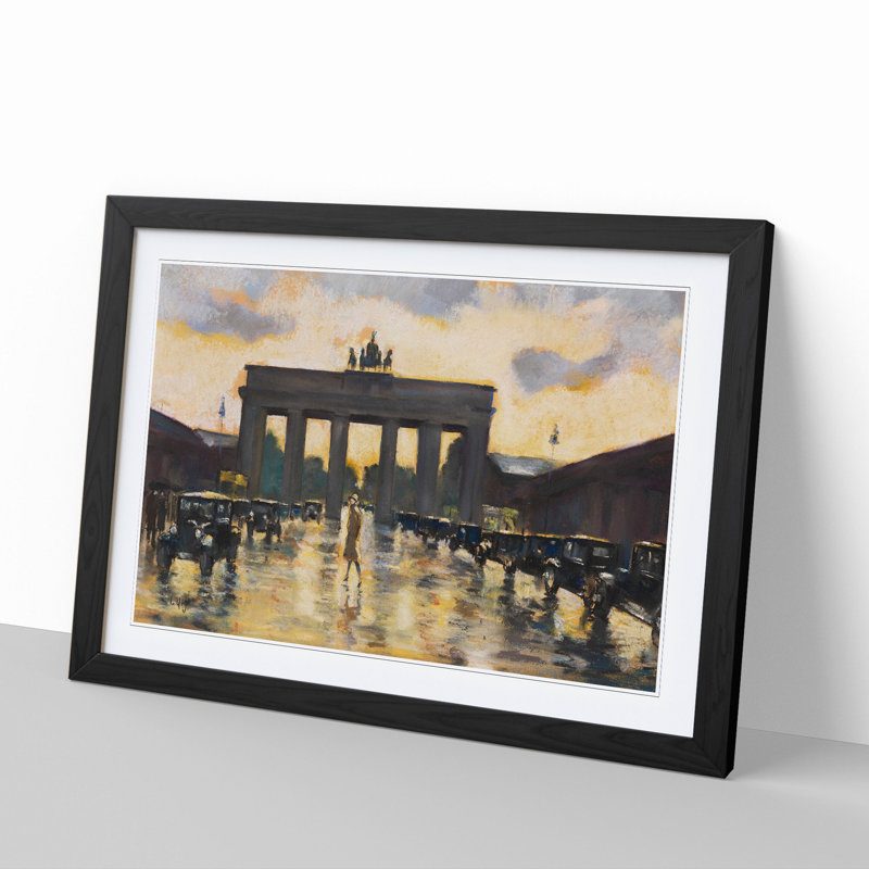 Brandenburg Gate by Lesser Ury - Picture Frame Painting, Black, 36cm H x 48cm W x 2cm D