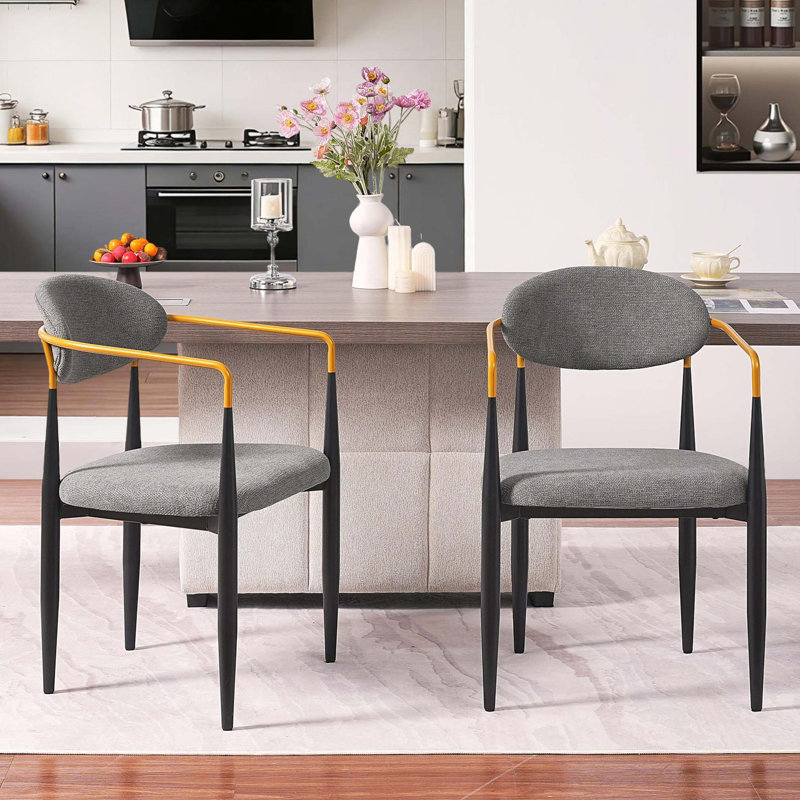 Chaise de salle à manger moderne et ergonomique avec accoudoirs dorés, Gray