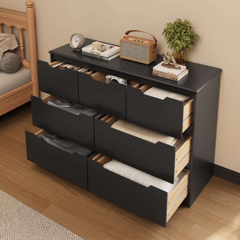 Commode double à 7 tiroirs de 47,2 po pour Bedrom, armoire de rangement., Noir