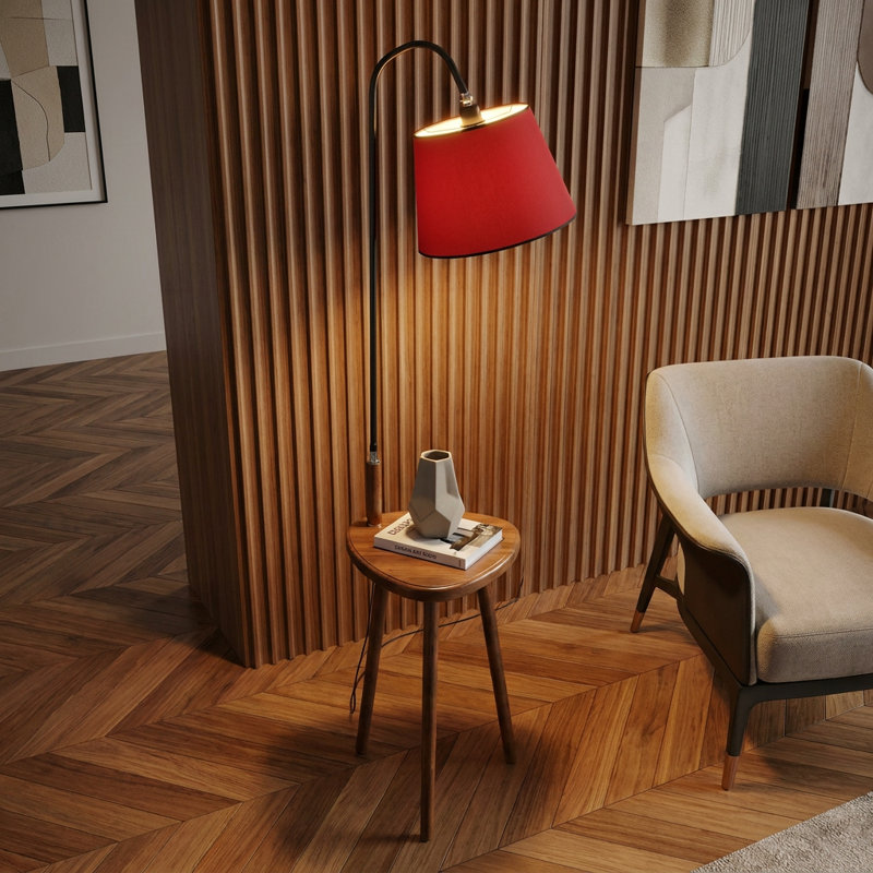 Solana Walnut Drum Shade Floor Lamp With Shelf