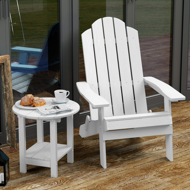 Harada 18 Inch Round Outdoor Side Table Adirondack Plastic/Resin Patio Side Table Weather Resistant End Table with Storage Shelf