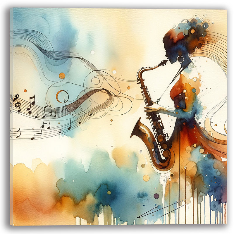 «Saxophone Watercolor», reproduction d'art sur toile, H 20 po x l 20 po x P 1,5 po