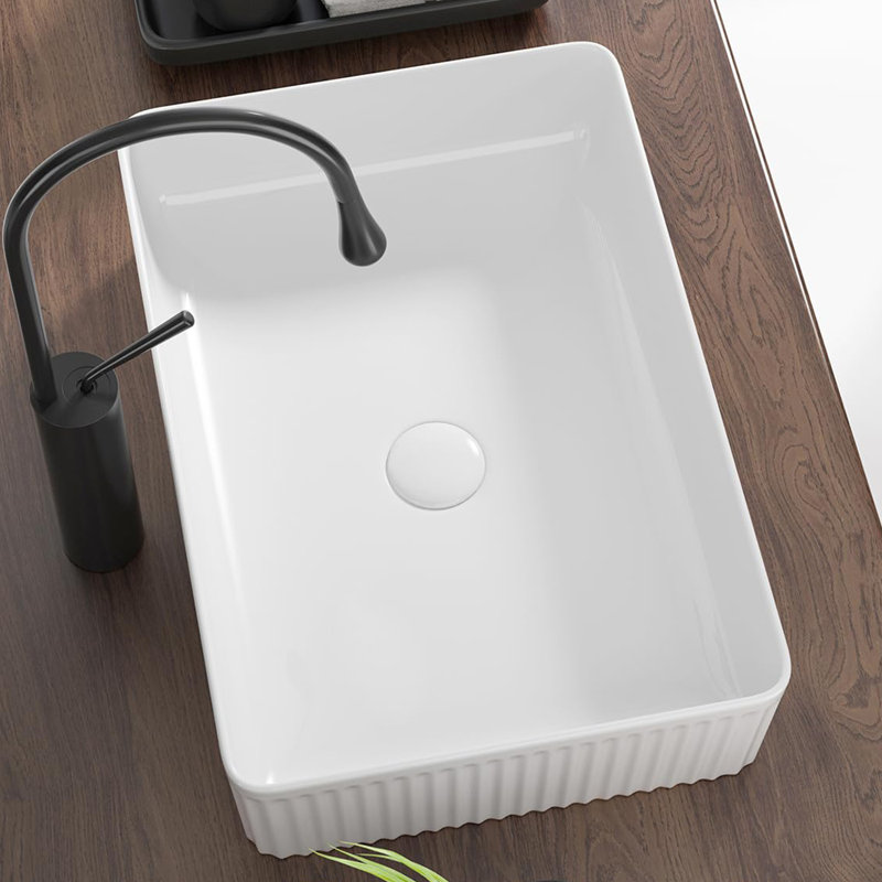 Lavabo vasque rectangulaire - 20 po x 13,6 po blanc moderne avec ensemble de drain, évier au-dessus du comptoir en céramique