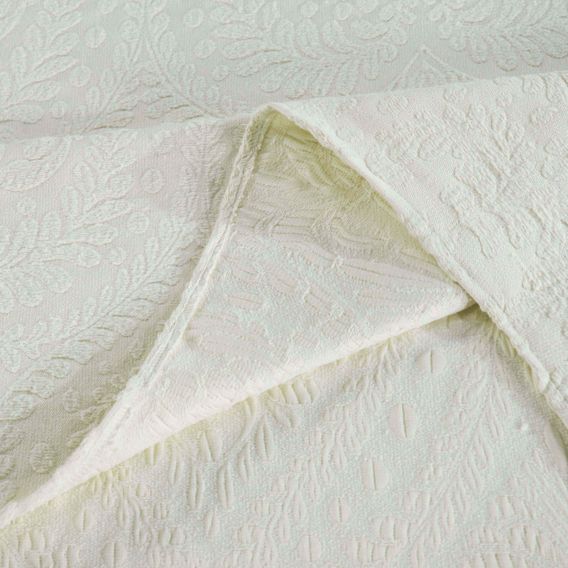 Aspen Floral Scalloped Edge Cotton Blend Coverlet / Bedspread with Sham Set, Queen, Ivory