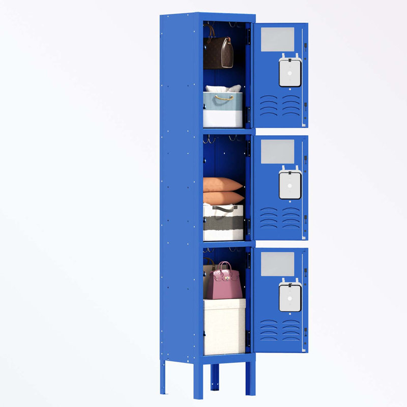 Casiers en métal avec 3 portes, Bleu