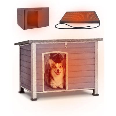 Heated Dog House Outdoor 43.3" Large Dog Kennel With Metal Frame Insulated Dog Crate Cage For Large Dogs Outside With Heater And Insulated Liner, Grey