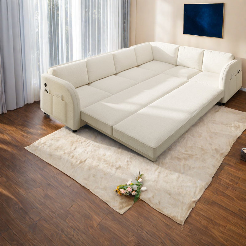Canapés à compression, canapé-lit Sherpa de 115 po avec rangement, maison moderne