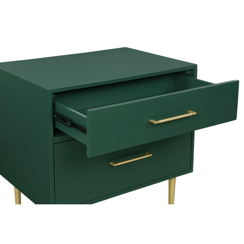 Baugh Glam Two Drawer Nightstand, Dark Green