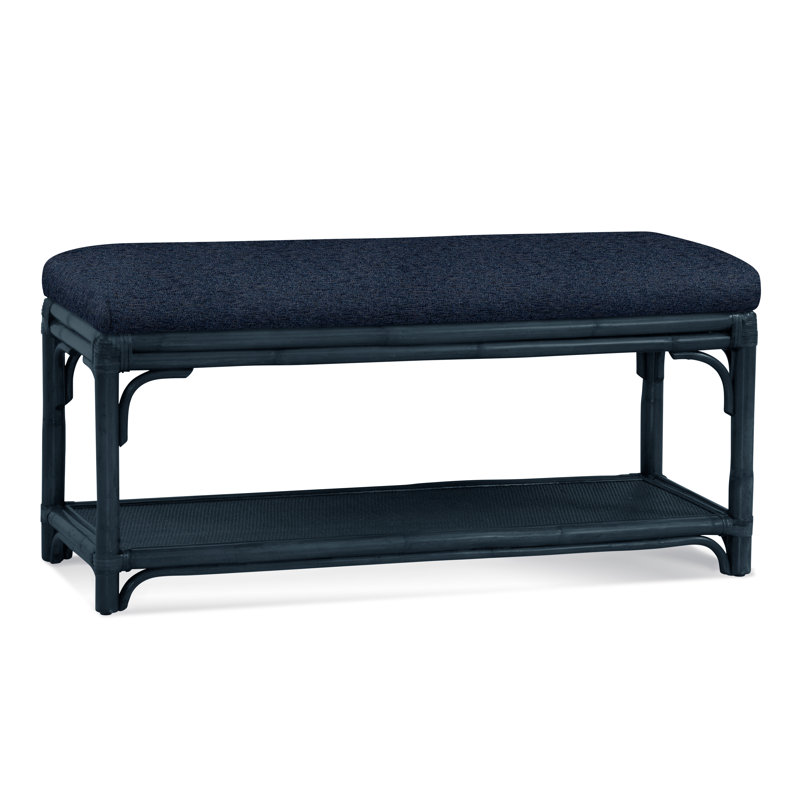 Summer Retreat Wicker Shelf Storage Bench, Celery, Basic Navy; 0317-61