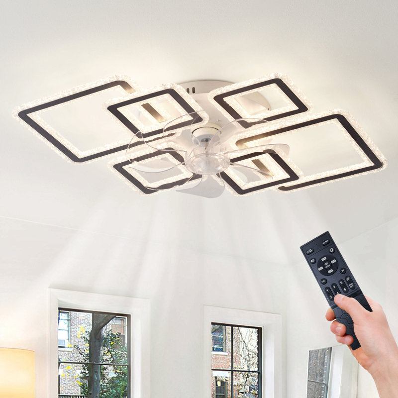 33-Inchblack Ceiling Fan With Lights Remote Control And App Control, Dimmable With Remote 7 Blades 6 Speeds Of Wind