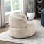 Fauteuil d'appoint moderne et luxueux en chenille bleue rembourrée avec coussin en mousse et bois massif-972284670