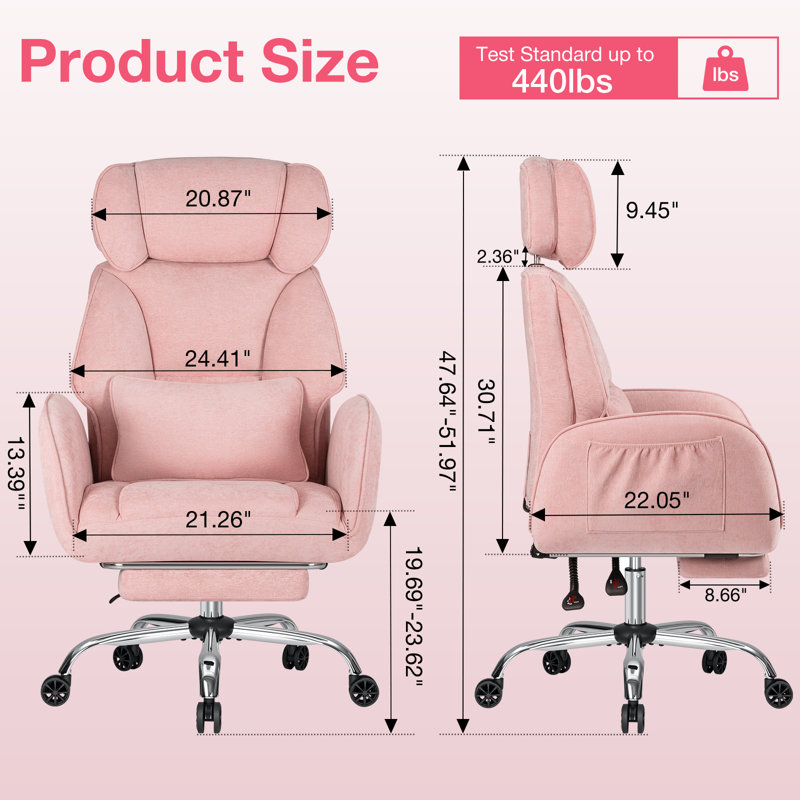 Chenille Cross-Legged Office Chair with Flip Armrests, Big and Tall Executive Desk Chair with Lumbar Pillow & Side Pockets