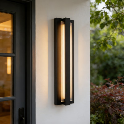 23.6" Dimmable LED Black Aluminum Outdoor Linear Wall Light with Glass Panel