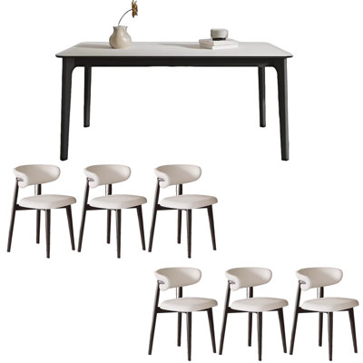 Ash wood rectangular rock plate dining table