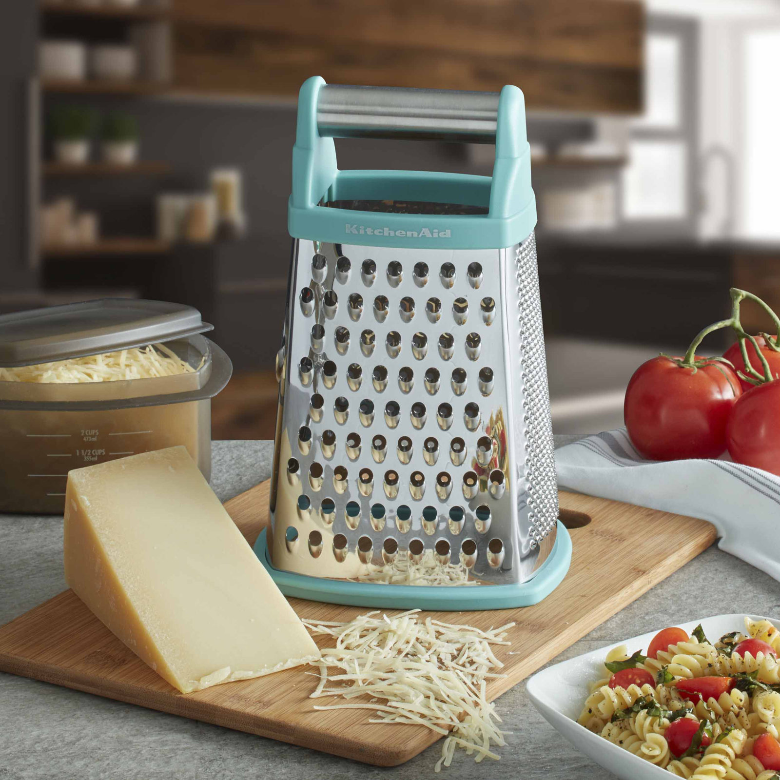 Gourmet Box Grater with Container, Aqua
