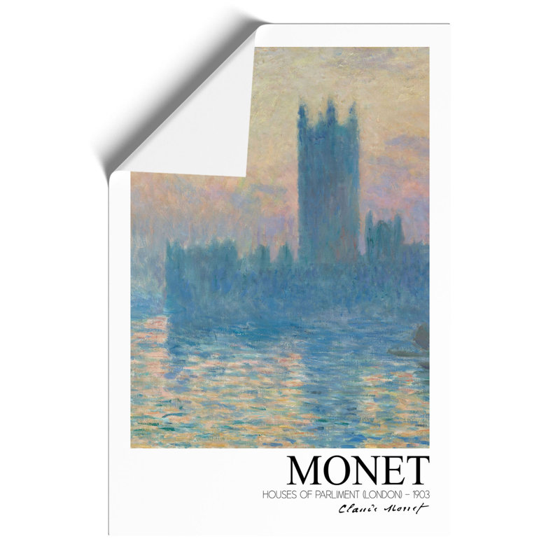 Houses Of Parliament With Border by Claude Monet - No Frame Painting, 30cm H x 21cm W x 0.1cm D