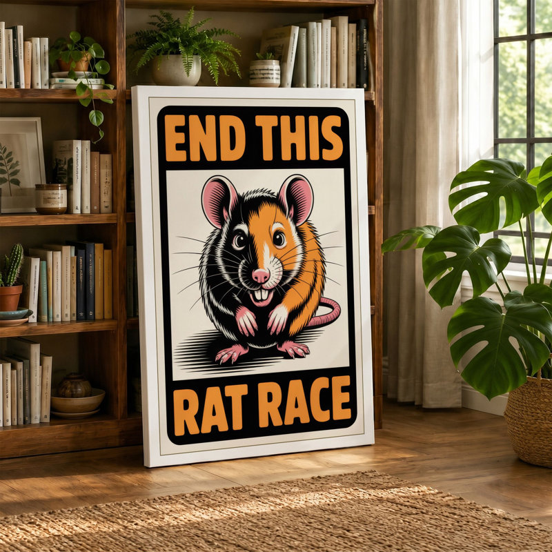 End This Rat Race Typography 1 Piece Wrapped Canvas Wall Art, 36x24 - 91.4 x 61.0 cm, Cream Border