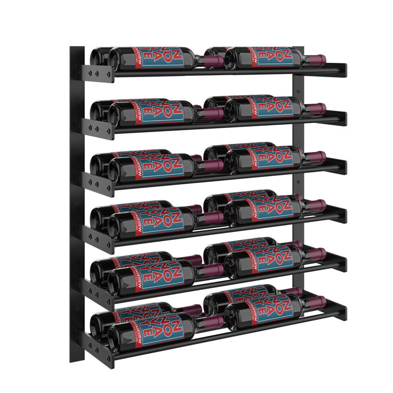 Support à vin mural pour 6 bouteilles Abbie-Marie, Noir, 5" H x 41" W x 12.25" D