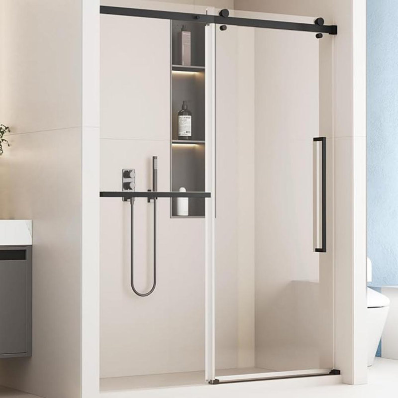 Porte de douche coulissante réversible sans cadre l 56 à 60 po x H 76 po avec verre trempé transparent de 5/16 po (8 mm)