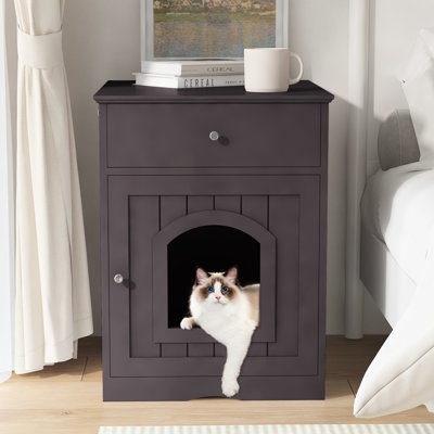 Enceinte de litière pour chat avec tiroir et table de chevet pour l'intérieur