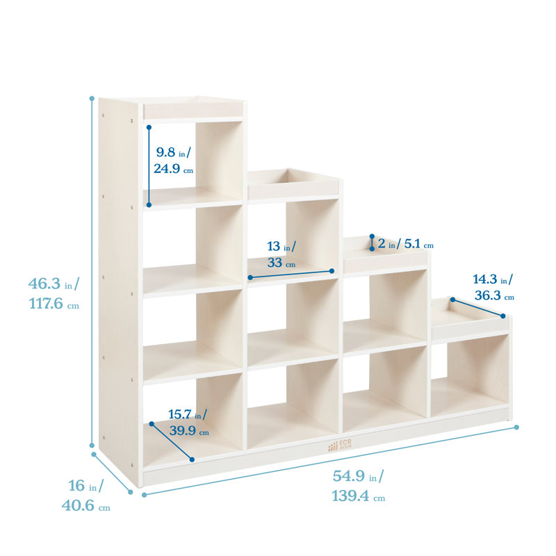 Natural Birch 10-Cubby Stair Step Storage Cabinet