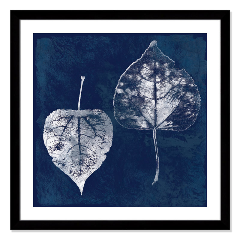 Impression sur cadre Cyanorphe Aspen Leaves, Encadrement avec passe-partout noir, H 33,5 po x l 33,5 po x P 1,25 po