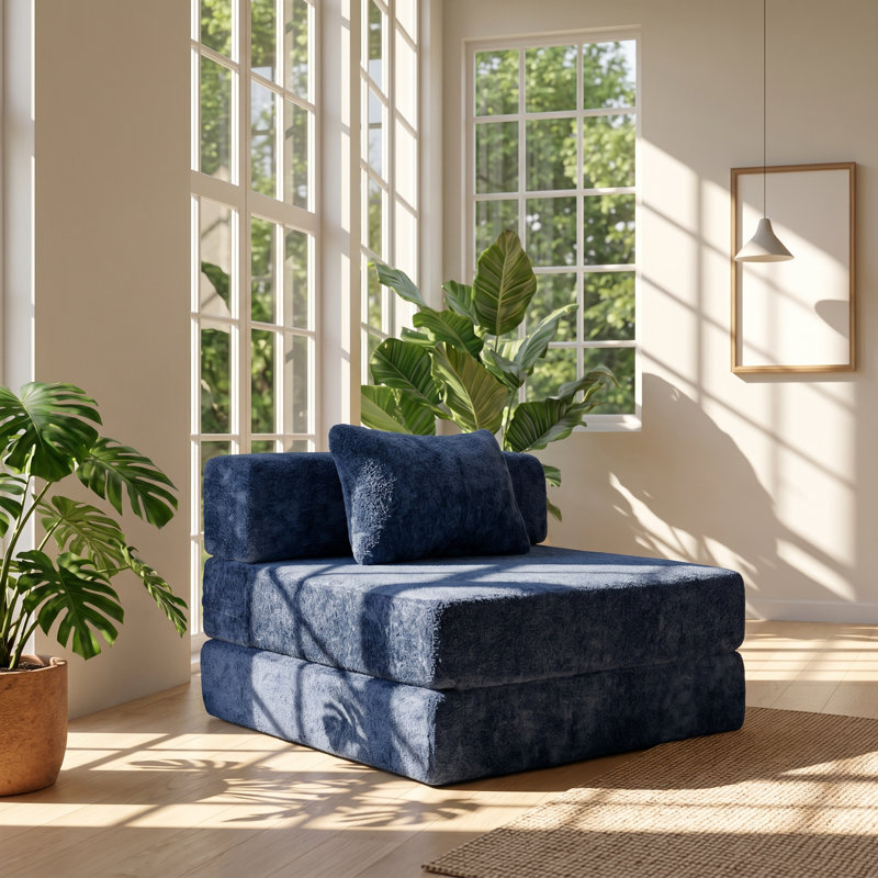 Canapé-lit simple convertible en chenille l 39,37 po x P 39,37 po x H 24,8 po Yoo DoHome, Chenille bleu