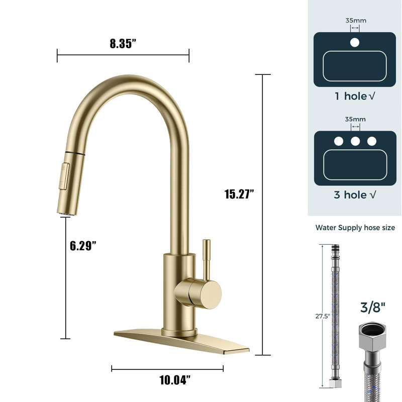 Stainless Steel Kitchen Faucet With Pull-Down Sprayer, High Arc Modern Classic Faucet With Deck, Suitable For 1 Or 3 Holes