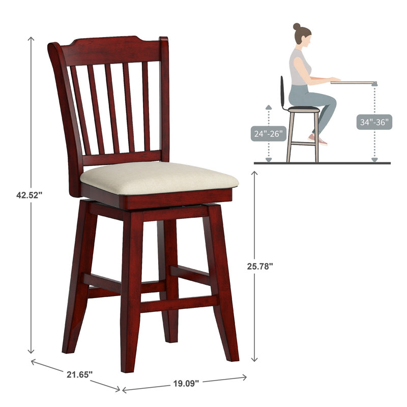 Tabouret pivotant Fortville, Baie antique, Tabouret de comptoir (siège d’une hauteur de 24