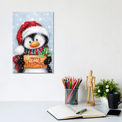 Penguin with Handwriting 1 Piece Wrapped Canvas Wall Art