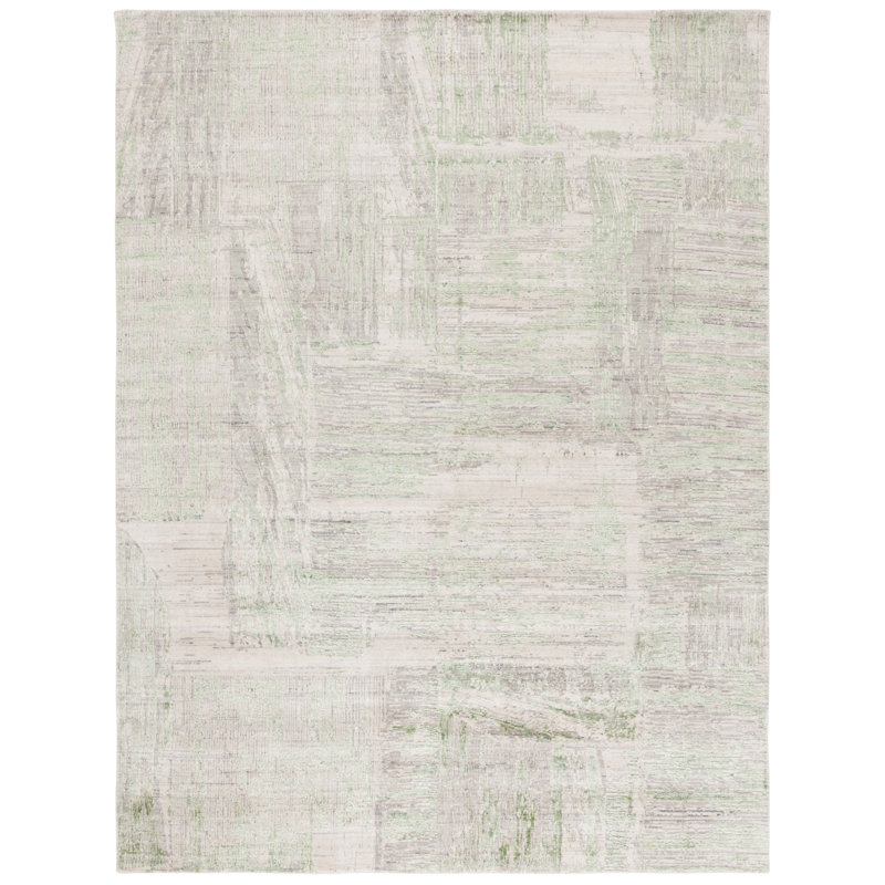 Tapis gris / vert tissé à la main en viscose / laine / coton Tamilore, Rectangle 8 pi x 10 pi