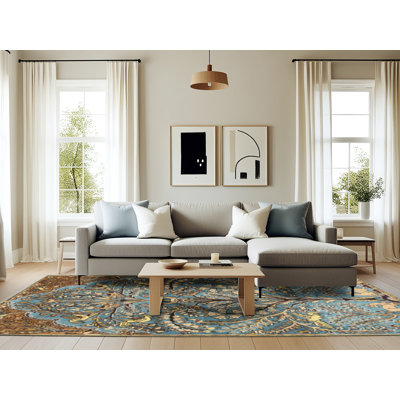 Tapis brun / bleu / jaune Arvide