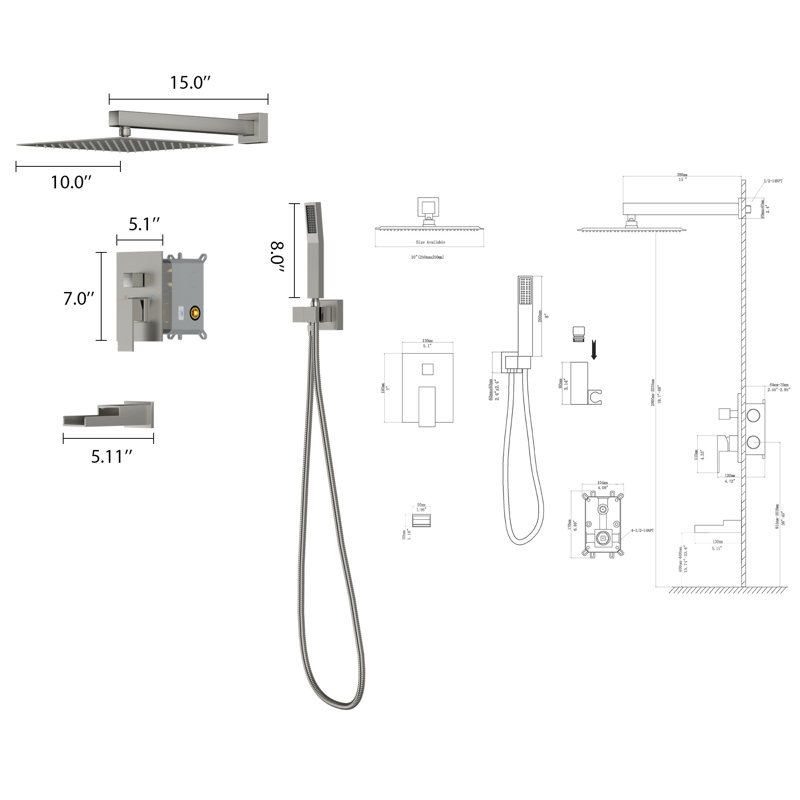 Pomme de douche haute pression double réglable, Nickel brossé