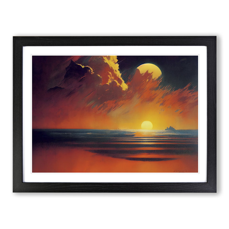 XH1022-4421X Gorgeous Sunset Seascape - Single Picture Frame Print, 34cm H x 46cm W x 2cm D, Black Framed