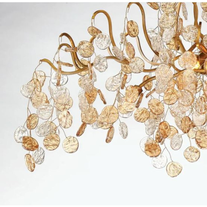 Lustre suspendu en cristal Shiro-Noda, Or antique, H 13 po x l 18 po x P 18 po, Ambre
